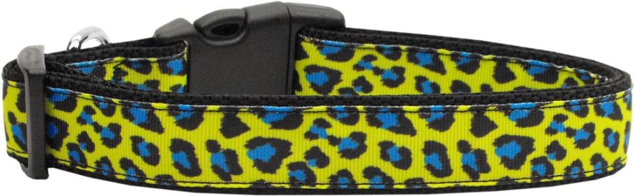 Blue and Yellow Leopard Nylon Dog Collars (Option: Large)