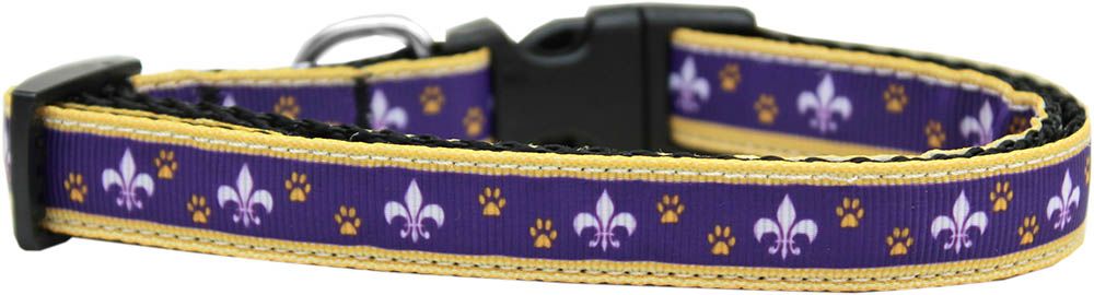 Purple and Yellow Fleur de Lis Nylon Ribbon Dog Collar (Option: Medium Narrow)