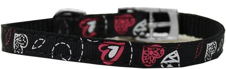 Crazy Hearts Nylon Dog Collar (Option: with classic buckles 3/8" Black Size 10)