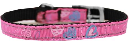 Crazy Hearts Nylon Dog Collar (Option: with classic buckles 3/8" Bright Pink Size 10)