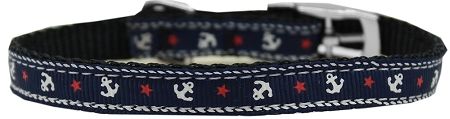 Anchors Nylon Dog Collar (Option: with classic buckle 3/8" Blue Size 10)