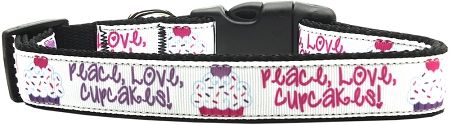 Peace Love Cupcakes Nylon Dog Collar (Option: Sm)