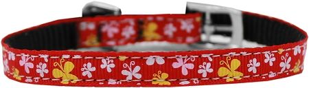 Butterfly Nylon Dog Collar (Option: with classic buckle 3/8" Red Size 14)