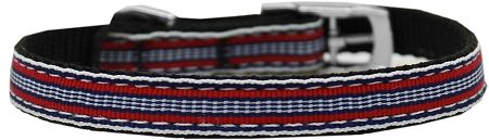 Preppy Stripes Nylon Dog Collar (Option: with classic buckles 3/8" Red/White Size 14)