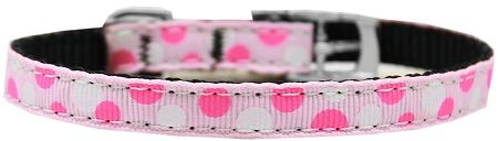 Confetti Dots Nylon Dog Collar (Option: with classic buckle 3/8" Light Pink Size 16)