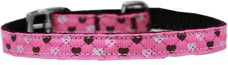 Argyle Hearts Nylon Dog Collar (Option: with classic buckle 3/8" Bright Pink Size 16)