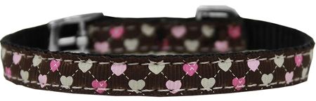 Argyle Hearts Nylon Dog Collar (Option: with classic buckle 3/8" Brown Size 16)