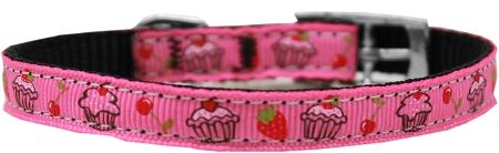 Cupcakes Nylon Dog Collar (Option: with classic buckle 3/8" Pink Size 14)