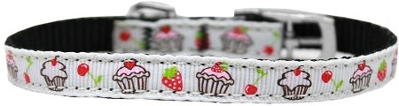 Cupcakes Nylon Dog Collar (Option: with classic buckle 3/8" White Size 14)