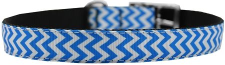 Chevrons Nylon Dog Collar (Option: with classic buckle 3/4" Blue Size 24)