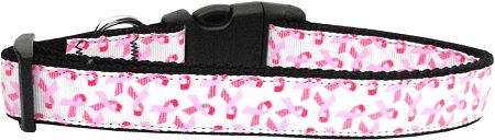 Pink Ribbons on White Nylon Dog Collar (Option: Medium Narrow)