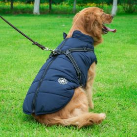 Winter Waterproof Zippered Dog Coat with Harness Small Dog Clothes (Color: Navy blue, size: 3XL)