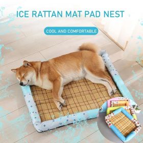 Breathable Pet Puppy Cooling Mat Bed Summer Protection Cervical Spine Cat Dog Ice Mat Square Rattan Kennel Supplies (Color: orange, size: 50cm*40cm*7cm)