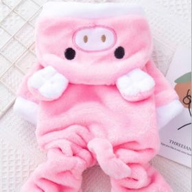 Dog Apparel; Winter Warm Plush Body Suit Piggy Costume (Color: Pink, size: S)