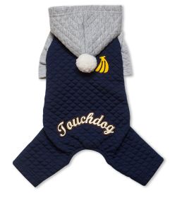 Touchdog Fashion Designer Full Body Quilted Hooded Dog Sweater (Color: Navy/Grey, size: X-Small)