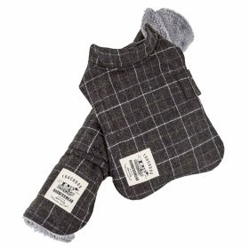 Touchdog 2-In-1 Windowpane Plaided Dog Jacket & Matching Reversible Dog Mat (Color: Grey, size: large)