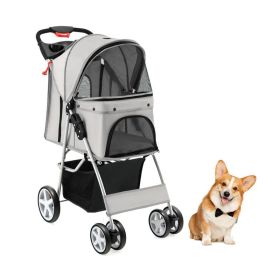 Folding Pet Stroller with Adjustable Canopy (Color: Gray, Type: pets supplies)