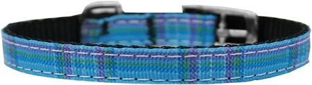 Plaid Nylon Dog Collar (Option: with classic buckle 3/8" Blue Size 12)