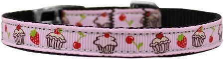 Cupcakes Nylon Dog Collar (Option: with classic buckle 3/8" Light Pink Size 8)