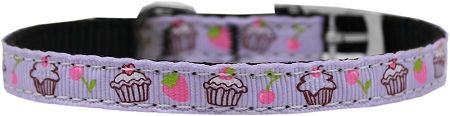 Cupcakes Nylon Dog Collar (Option: with classic buckle 3/8" Purple Size 12)