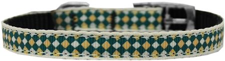 Green Checkers Nylon Dog Collar (Option: with classic buckle 3/8" Size 14)