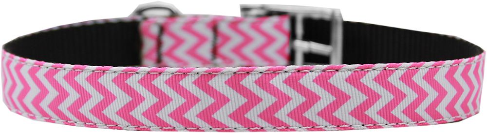 Chevrons Nylon Dog Collar (Option: with classic buckle 3/4" Pink Size 16)