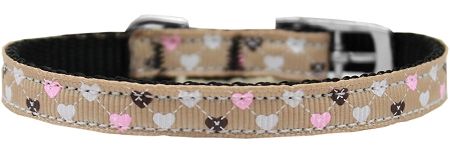 Argyle Hearts Nylon Dog Collar (Option: with classic buckle 3/8" Tan Size 12)